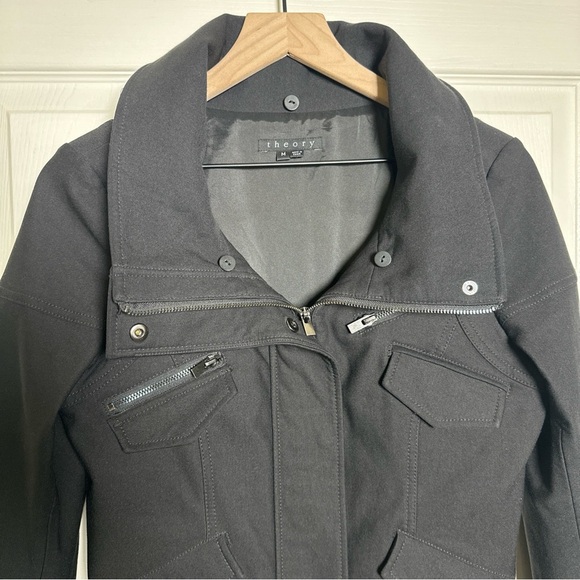 Theory Nyree Bomber Jacket Women's Medium Black Moto Style Medium Weight Cotton - Picture 3 of 14